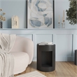 LeisureMod Round Fiberstone Side Table With Open Storage in Black