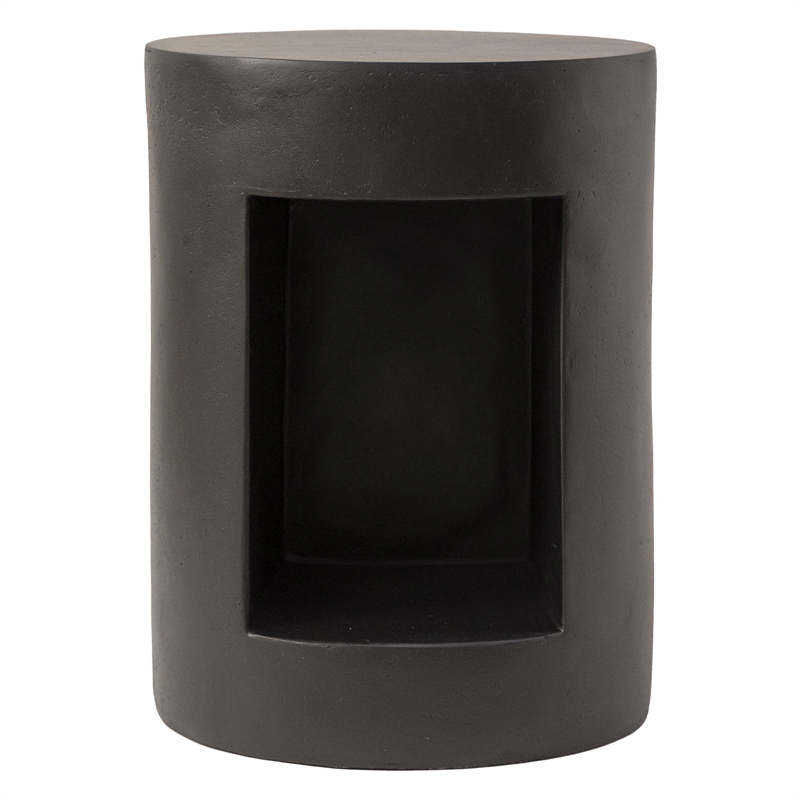 LeisureMod Round Fiberstone Side Table With Open Storage in Black