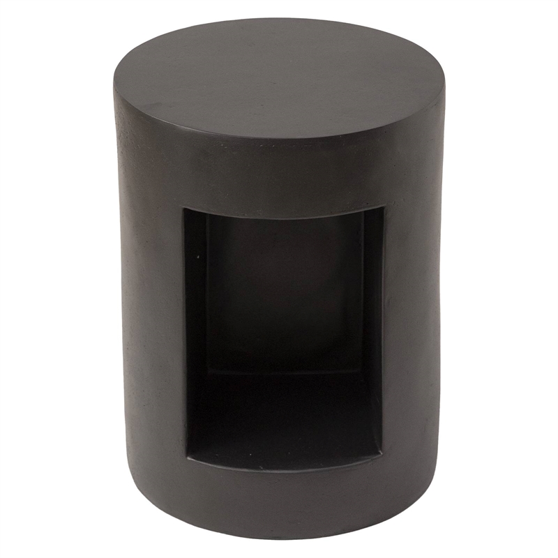 LeisureMod Round Fiberstone Side Table With Open Storage in Black
