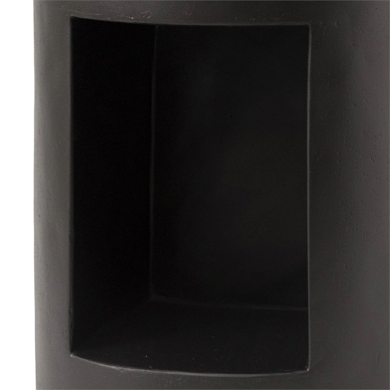 LeisureMod Round Fiberstone Side Table With Open Storage in Black