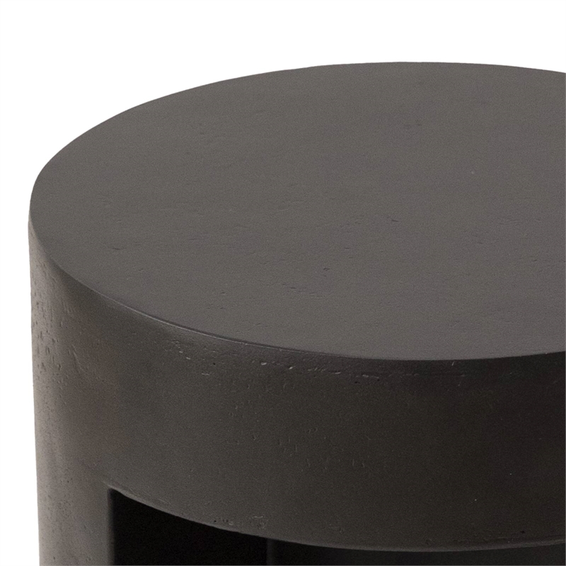 LeisureMod Round Fiberstone Side Table With Open Storage in Black