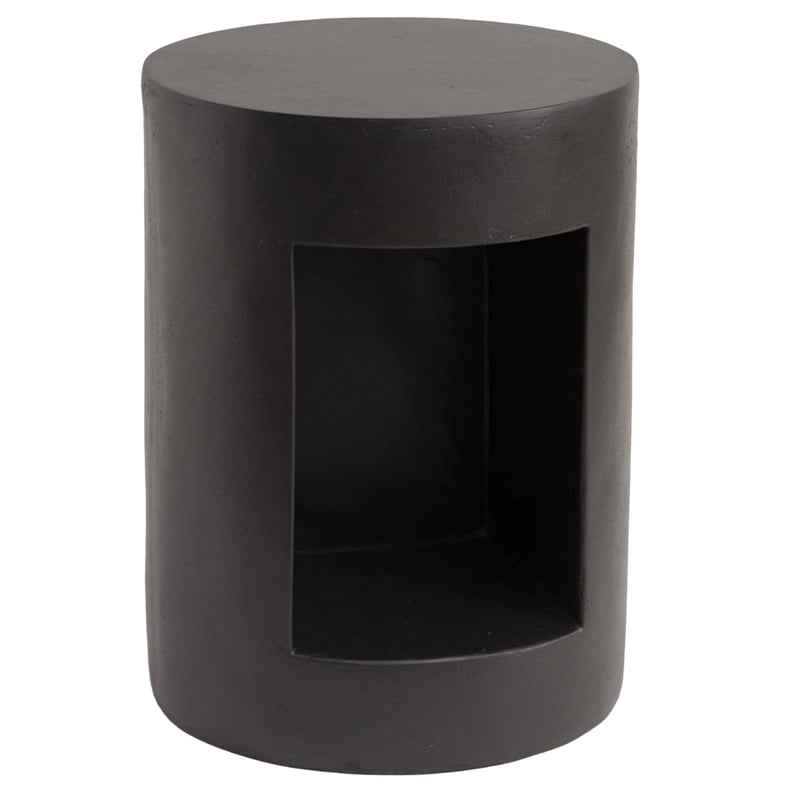LeisureMod Round Fiberstone Side Table With Open Storage in Black