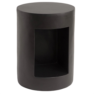 LeisureMod Round Fiberstone Side Table With Open Storage in Black