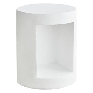 LeisureMod Round Fiberstone Side Table With Open Storage in White