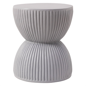 LeisureMod 15&quot Round Fiberstone Side Table Hourglass Design in Gray