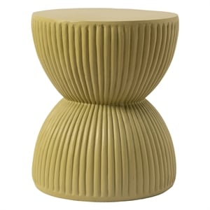 LeisureMod 15&quot Round Fiberstone Side Table Hourglass Design in Olive Yellow