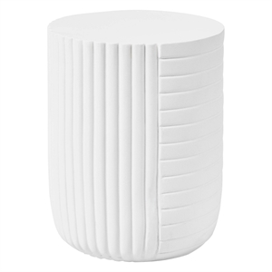 LeisureMod 14&quot Round Fiberstone Side Table Ribbed Design in White