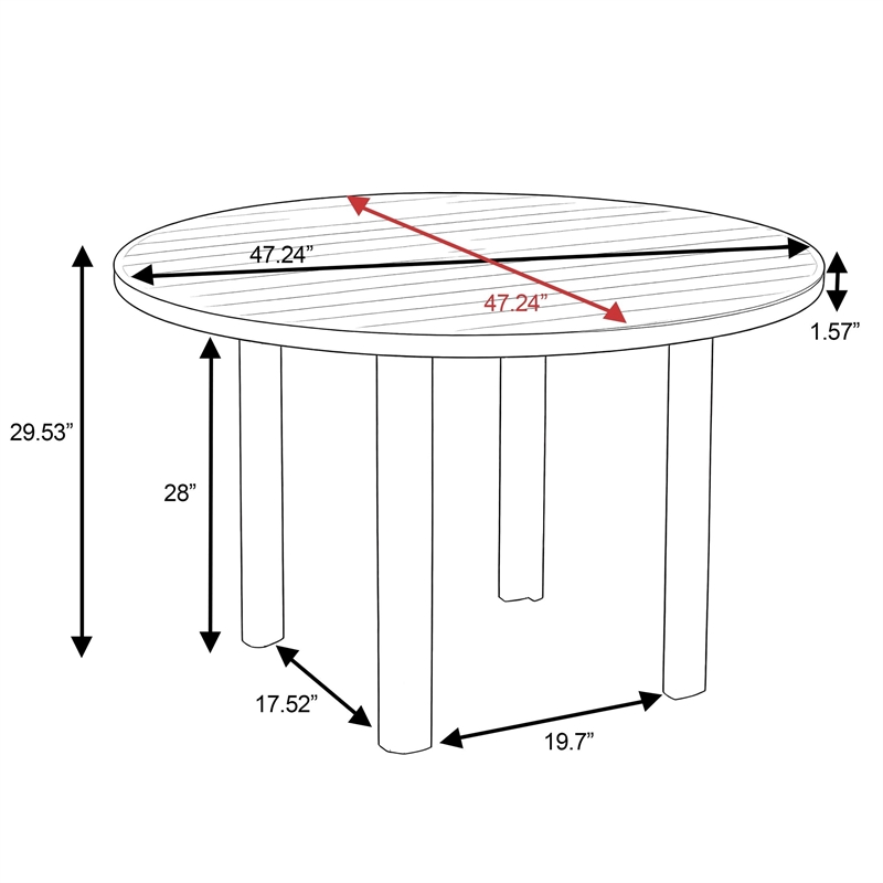 Round Slatted Dining Table Powder-Coated Aluminum with Umbrella Hole in Black