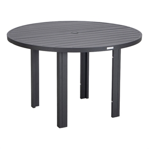 Round Slatted Dining Table Powder-Coated Aluminum with Umbrella Hole in Black