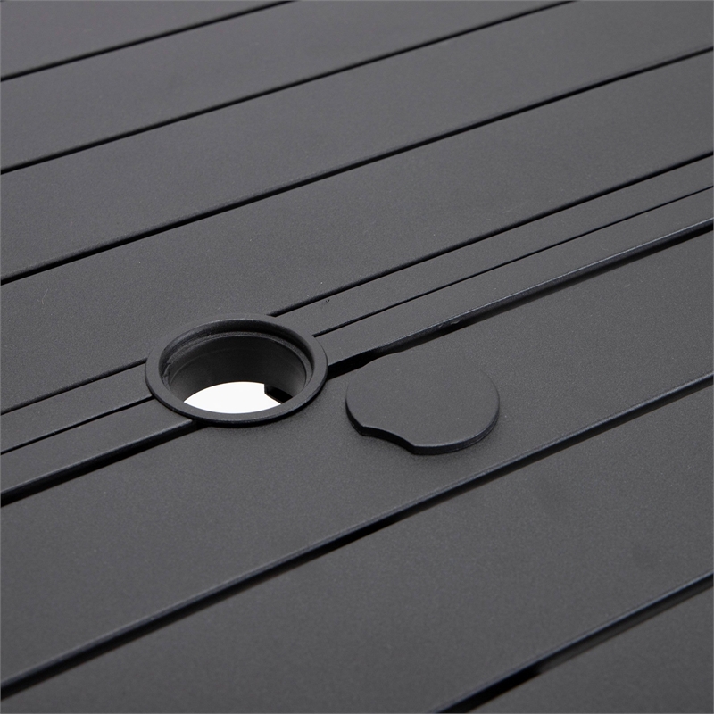 Round Slatted Dining Table Powder-Coated Aluminum with Umbrella Hole in Black