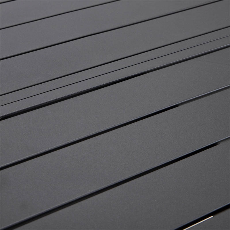 Round Slatted Dining Table Powder-Coated Aluminum with Umbrella Hole in Black