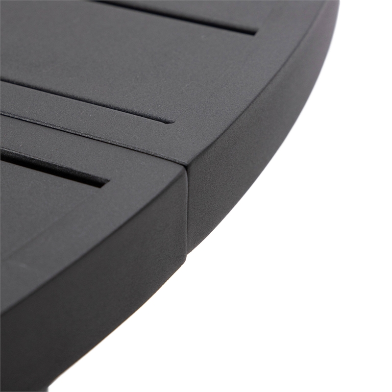 Round Slatted Dining Table Powder-Coated Aluminum with Umbrella Hole in Black
