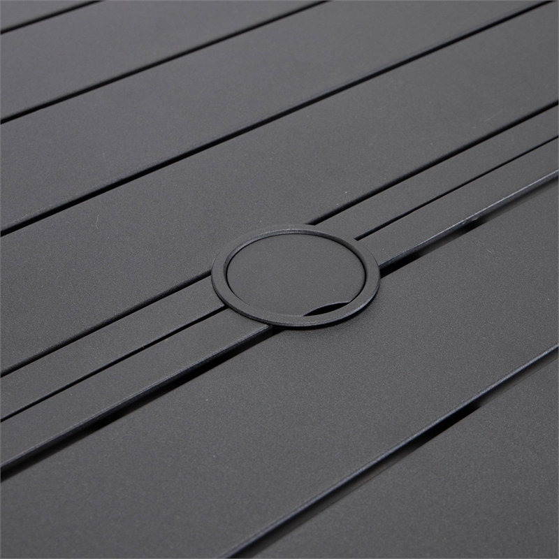 Round Slatted Dining Table Powder-Coated Aluminum with Umbrella Hole in Black