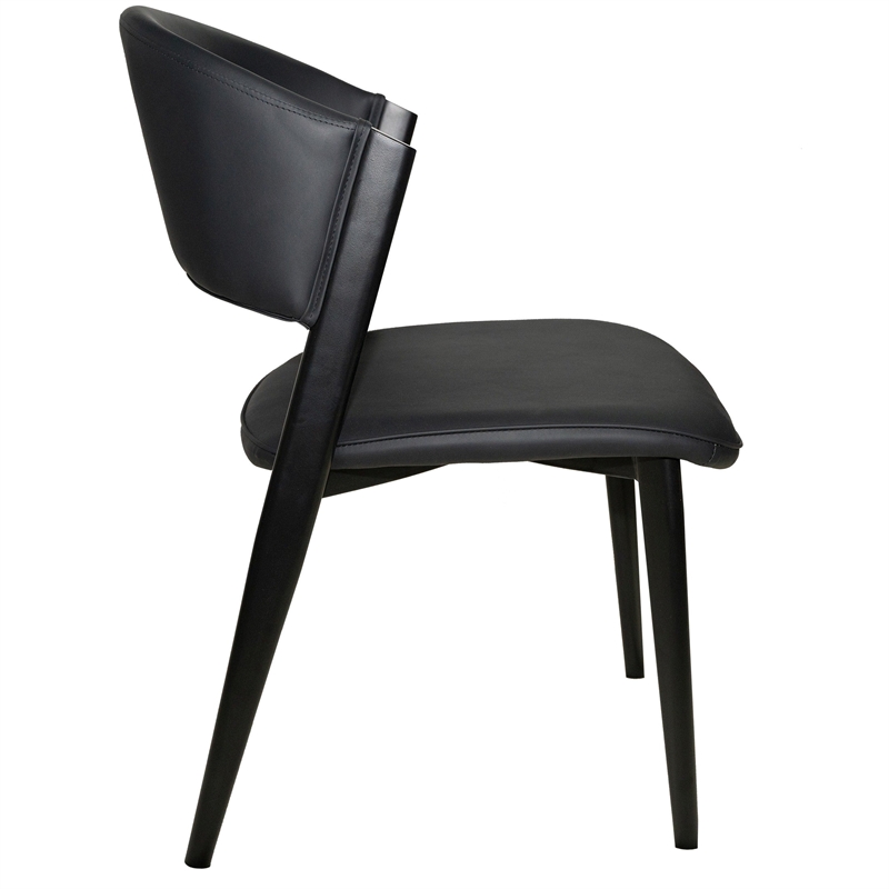 Leather Dining Chair with Curved Open-Back and Waterfall Edge Seat in Black