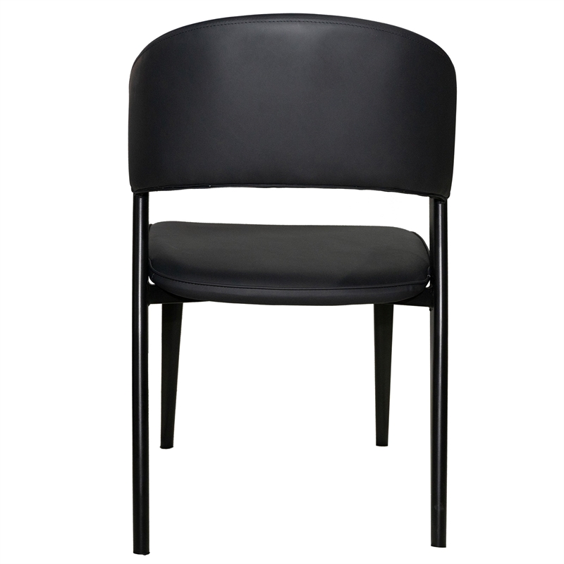 Leather Dining Chair with Curved Open-Back and Waterfall Edge Seat in Black