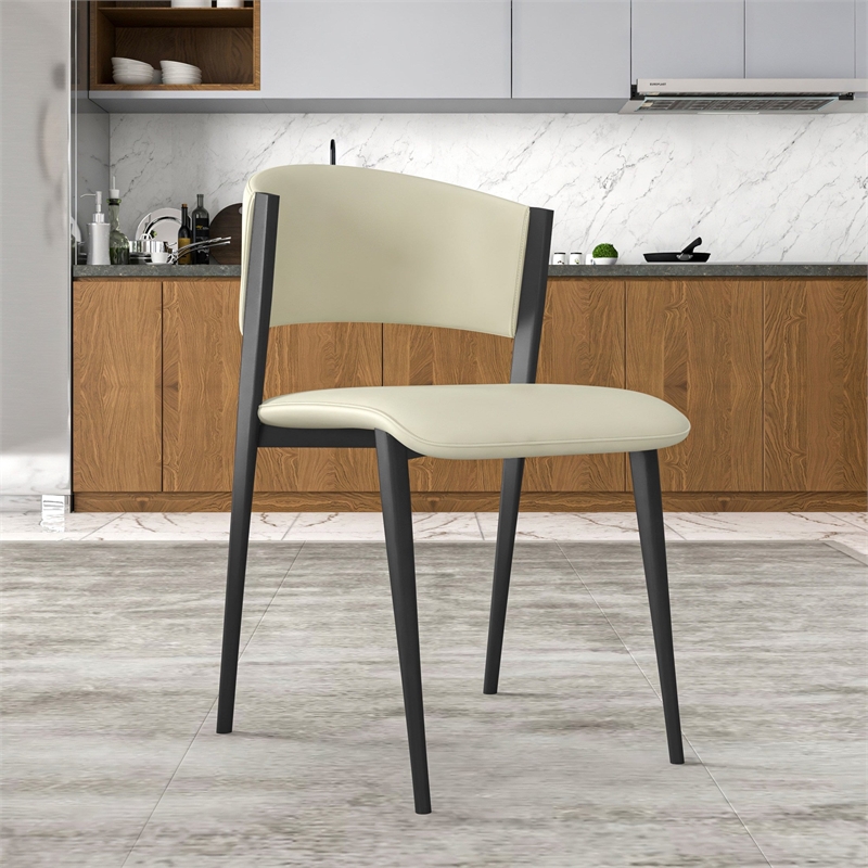 Leather Dining Chair with Curved Open-Back and Waterfall Edge Seat in Light Gray
