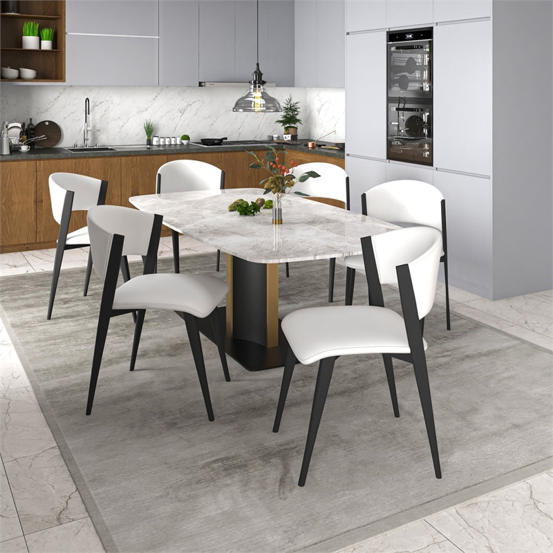Leather Dining Chair with Curved Open-Back and Waterfall Edge Seat in White