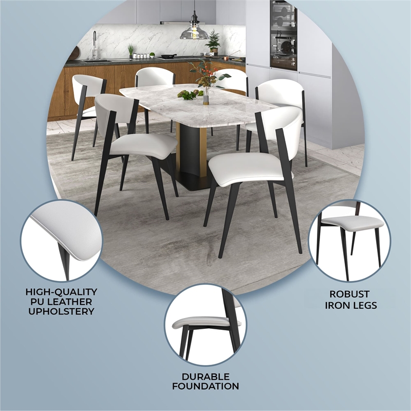 Leather Dining Chair with Curved Open-Back and Waterfall Edge Seat in White