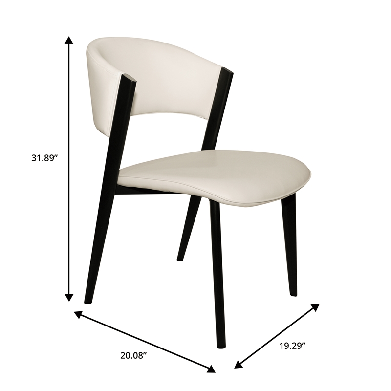 Leather Dining Chair with Curved Open-Back and Waterfall Edge Seat in White