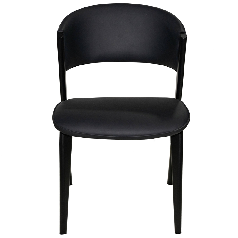 Leather Dining Chair with Curved Open-Back and Iron Legs Set of 2 in Black