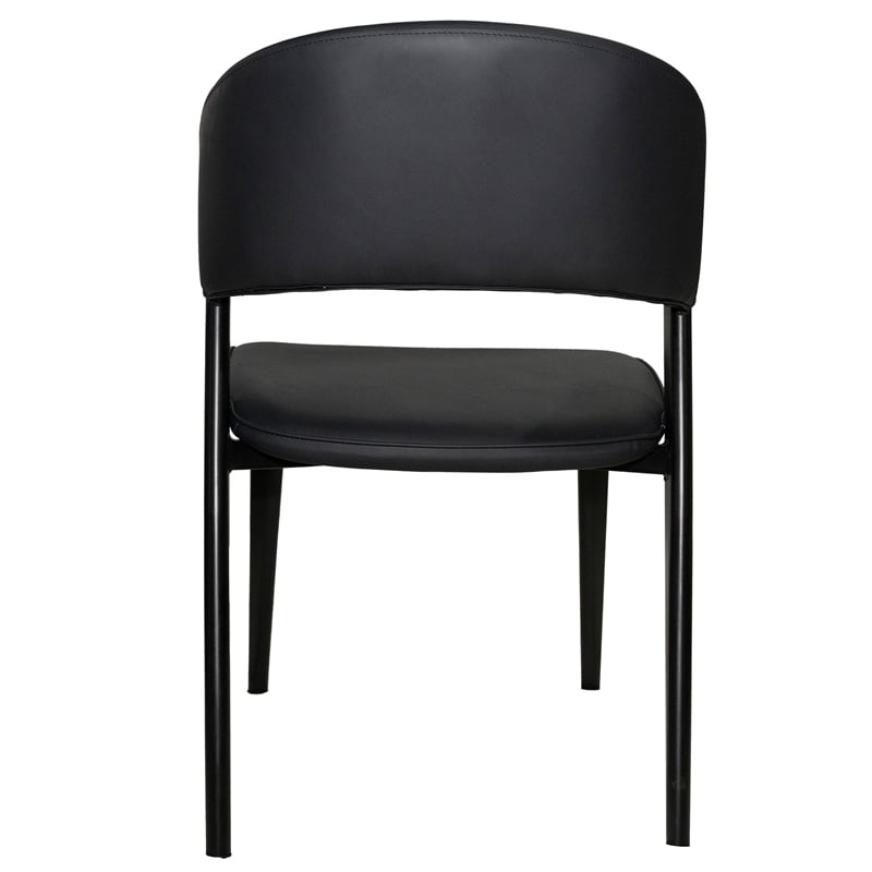 Leather Dining Chair with Curved Open-Back and Iron Legs Set of 2 in Black