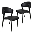Leather Dining Chair with Curved Open-Back and Iron Legs Set of 2 in Black