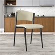 Leather Dining Chair with Curved Open-Back and Iron Legs Set of 2 in Light Gray