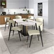 Leather Dining Chair with Curved Open-Back and Iron Legs Set of 2 in Light Gray