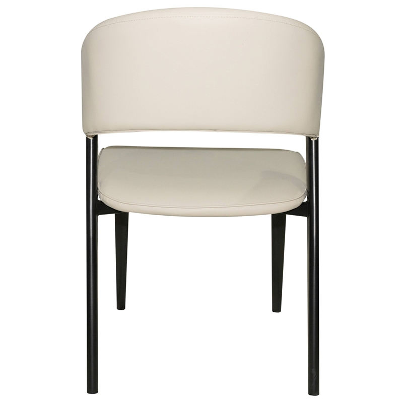 Leather Dining Chair with Curved Open-Back and Iron Legs Set of 2 in Light Gray