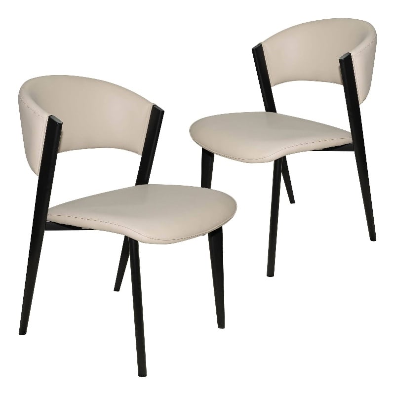 Leather Dining Chair with Curved Open-Back and Iron Legs Set of 2 in Light Gray