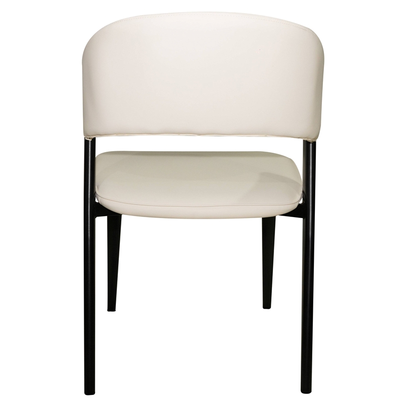 Leather Dining Chair with Curved Open-Back and Iron Legs Set of 2 in White