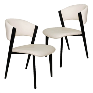 Leather Dining Chair with Curved Open-Back and Iron Legs Set of 2 in White