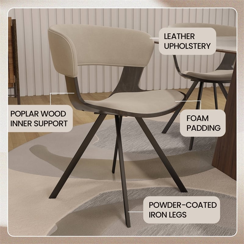 Dining Chair with Curved Open-Back and Iron Legs in Dark Walnut/Light Taupe