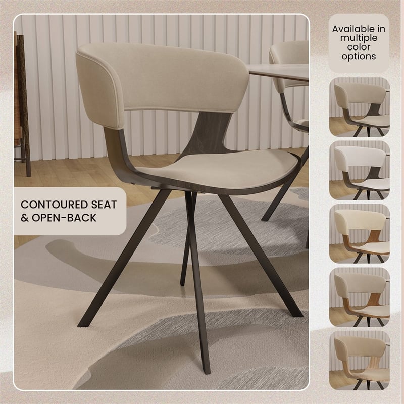 Dining Chair with Curved Open-Back and Iron Legs in Dark Walnut/Light Taupe