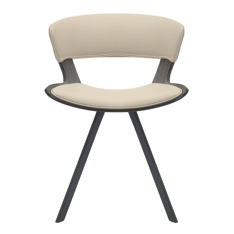 Dining Chair with Curved Open-Back and Iron Legs in Dark Walnut/Light Taupe