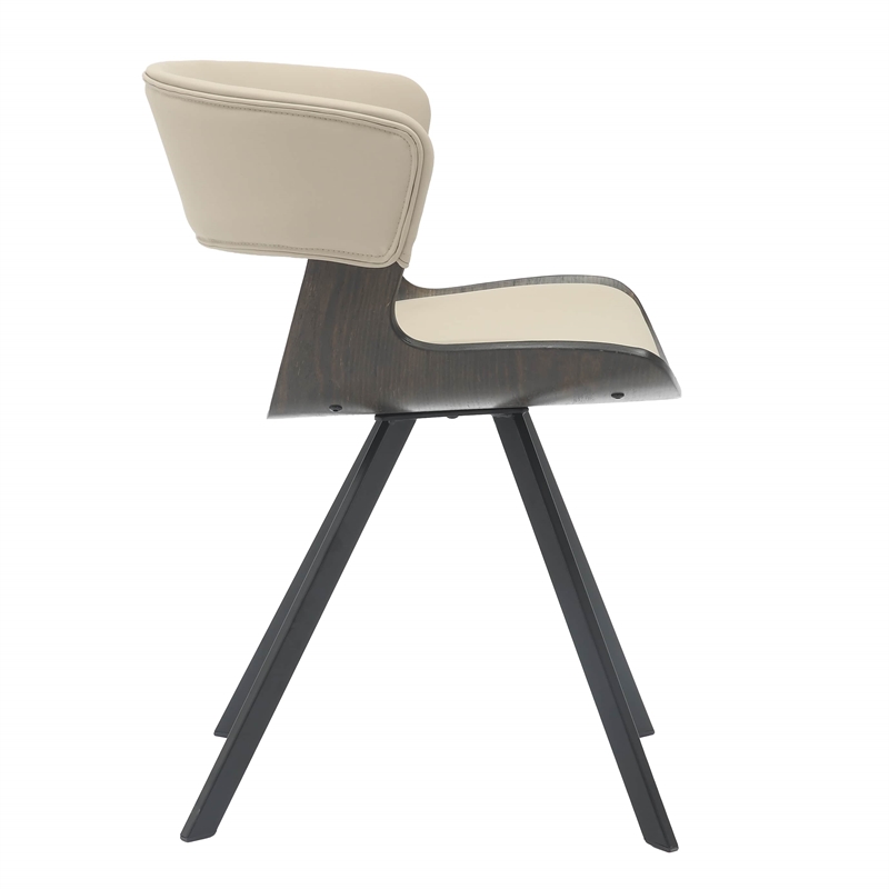 Dining Chair with Curved Open-Back and Iron Legs in Dark Walnut/Light Taupe