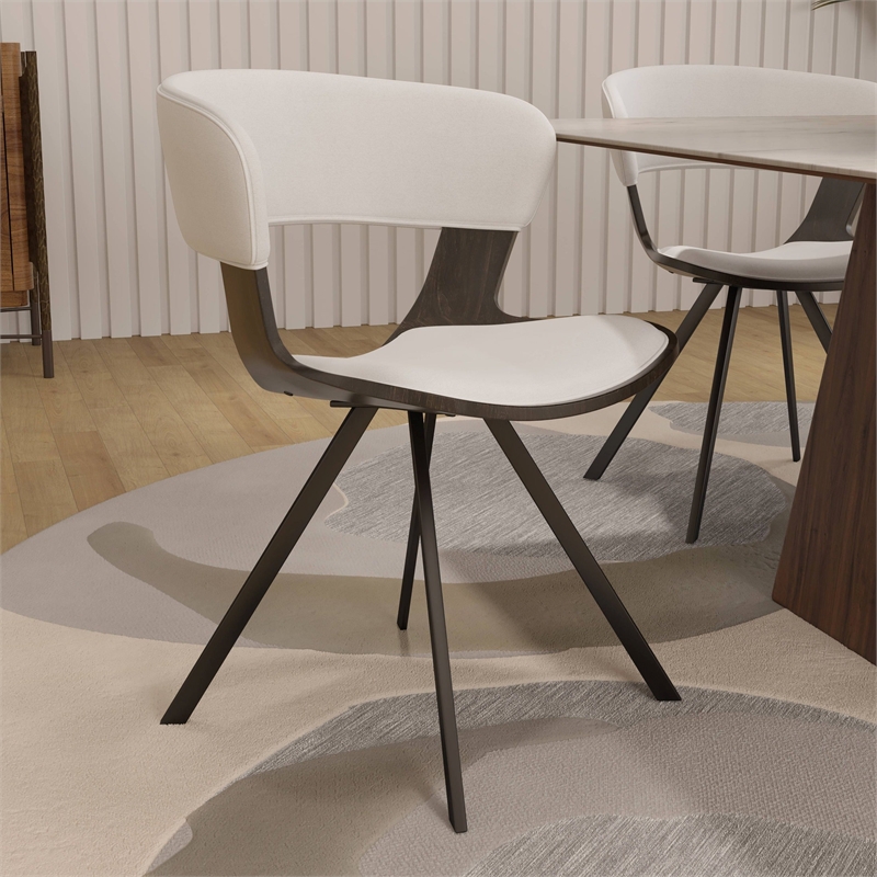 Dining Chair with Curved Open-Back and Iron Legs in Dark Walnut/White