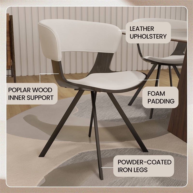 Dining Chair with Curved Open-Back and Iron Legs in Dark Walnut/White