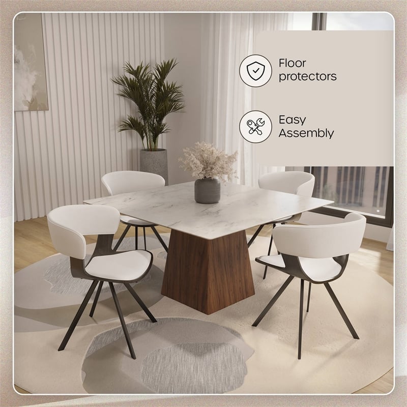 Dining Chair with Curved Open-Back and Iron Legs in Dark Walnut/White