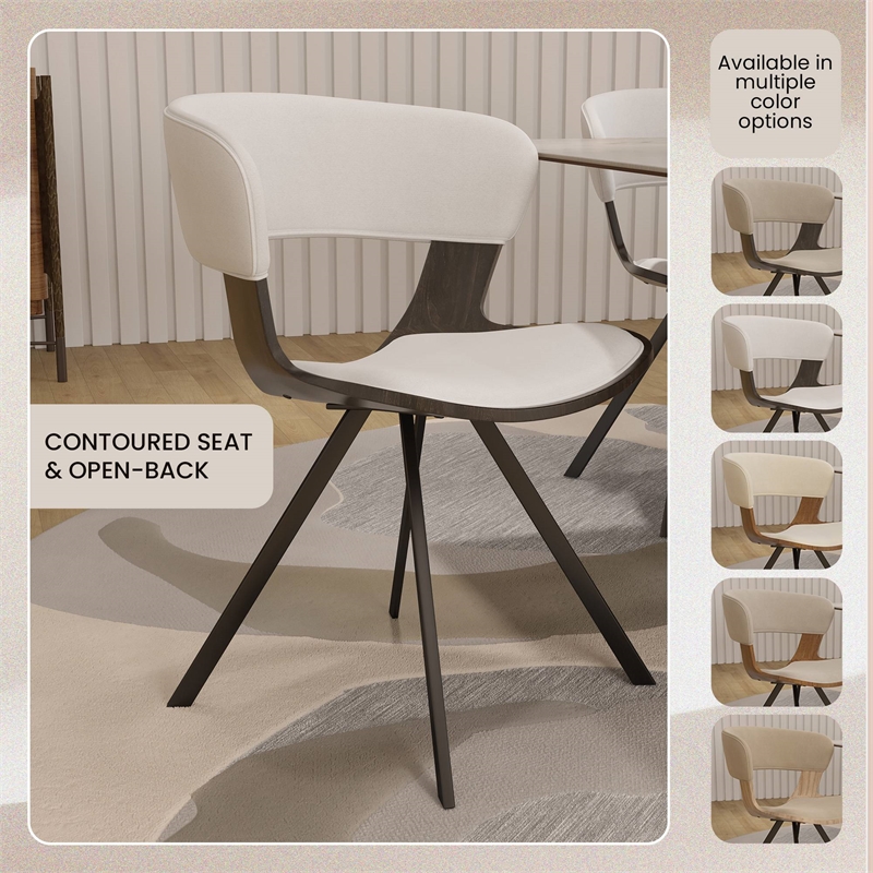 Dining Chair with Curved Open-Back and Iron Legs in Dark Walnut/White