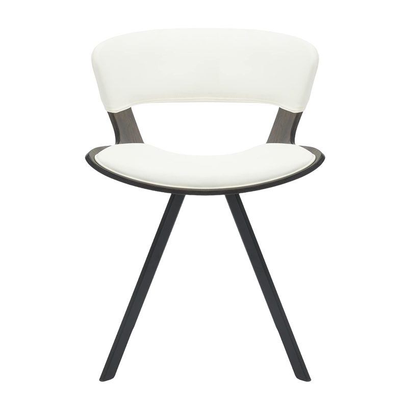 Dining Chair with Curved Open-Back and Iron Legs in Dark Walnut/White
