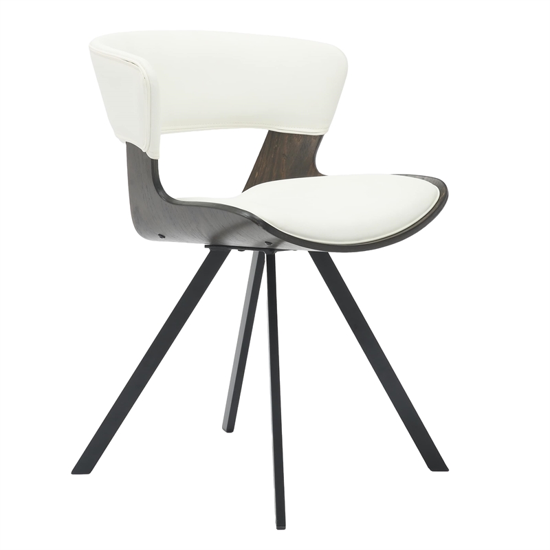 Dining Chair with Curved Open-Back and Iron Legs in Dark Walnut/White
