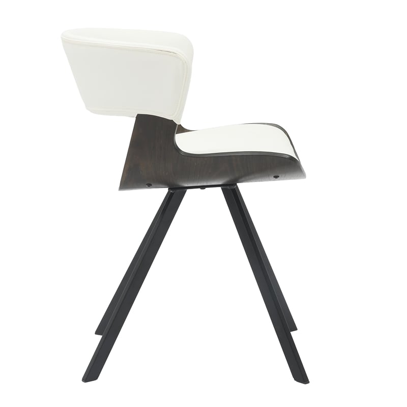 Dining Chair with Curved Open-Back and Iron Legs in Dark Walnut/White