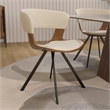 Dining Chair with Curved Open-Back and Iron Legs in Walnut/Beige