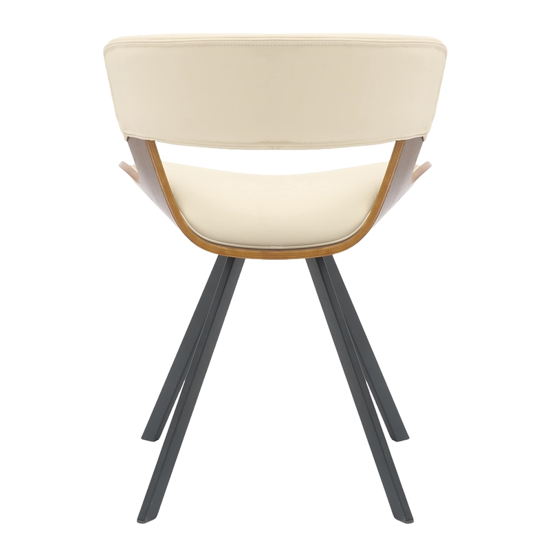 Dining Chair with Curved Open-Back and Iron Legs in Walnut/Beige