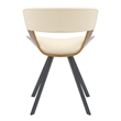 Dining Chair with Curved Open-Back and Iron Legs in Walnut/Beige