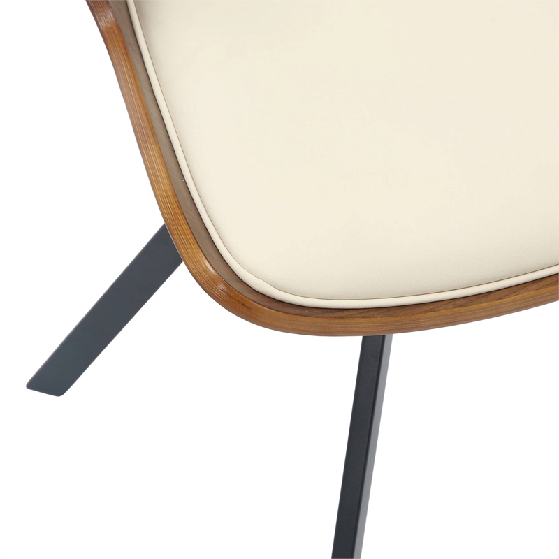 Dining Chair with Curved Open-Back and Iron Legs in Walnut/Beige