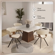 Dining Chair with Curved Open-Back and Iron Legs in Walnut/Beige