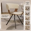 Dining Chair with Curved Open-Back and Iron Legs in Walnut/Beige