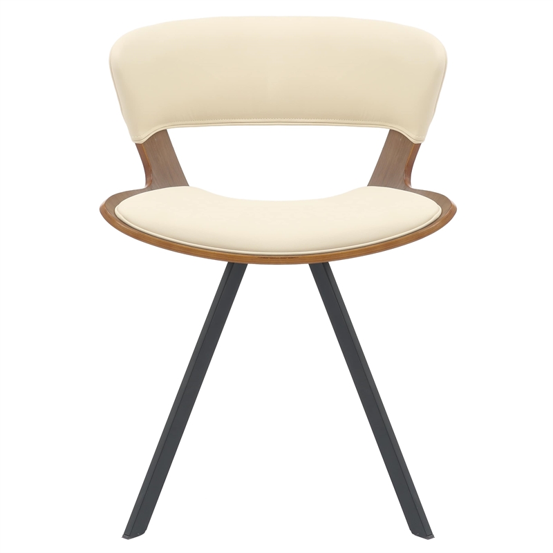 Dining Chair with Curved Open-Back and Iron Legs in Walnut/Beige